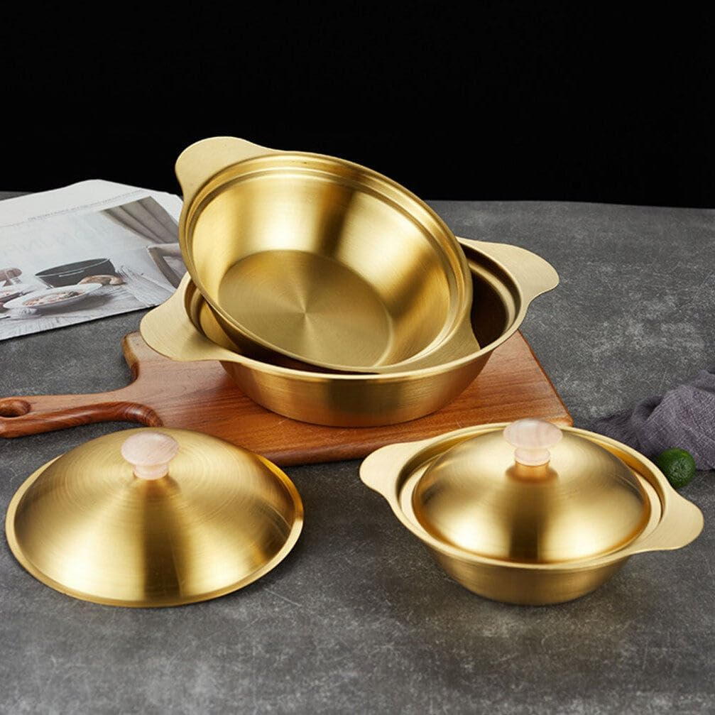 Golden Cooking Pot With Handle Stainless Steel Pots Kitchen Accessory - 21Cm