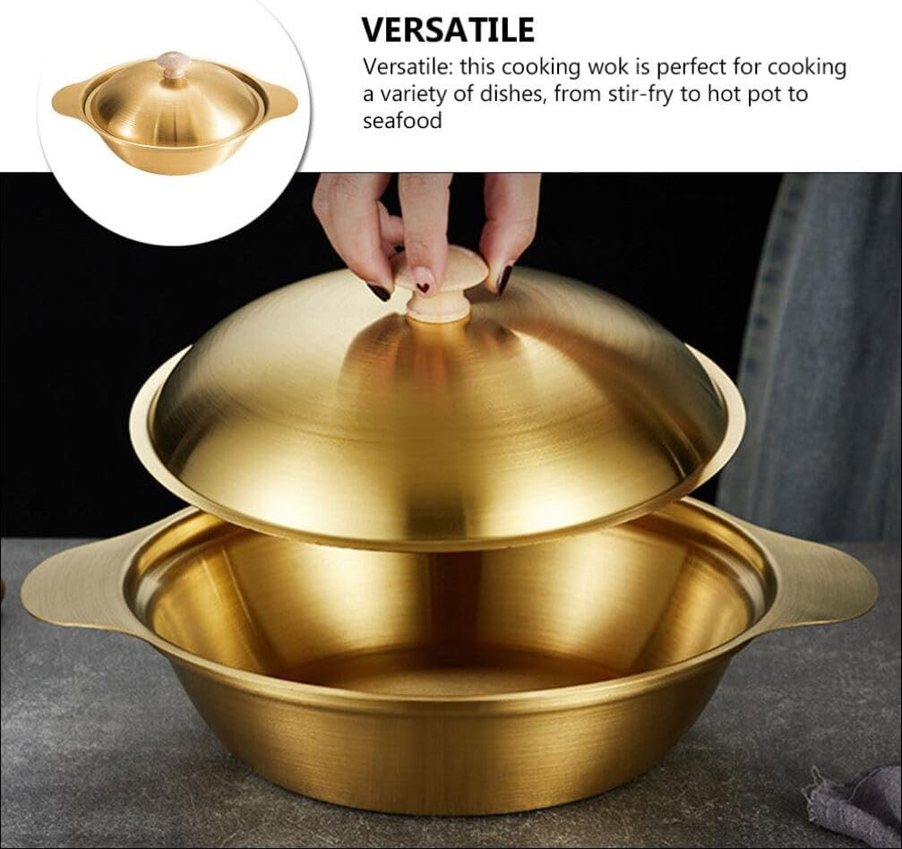 Golden Cooking Pot With Handle Stainless Steel Pots Kitchen Accessory - 21Cm