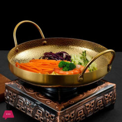 Golden Double Handle Pot Stainless Steel Pan Stovetop Cooking Pot - 22Cm