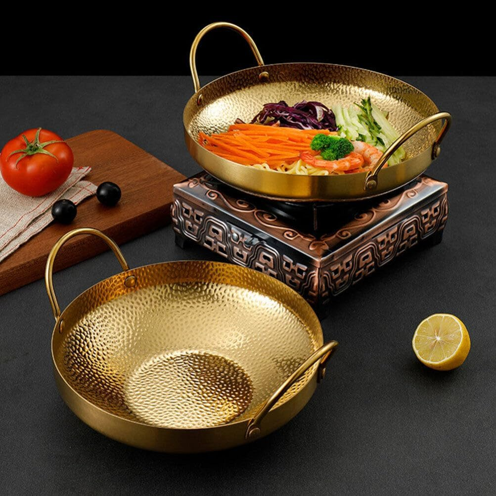 Golden Double Handle Pot Stainless Steel Pan Stovetop Cooking Pot - 22Cm