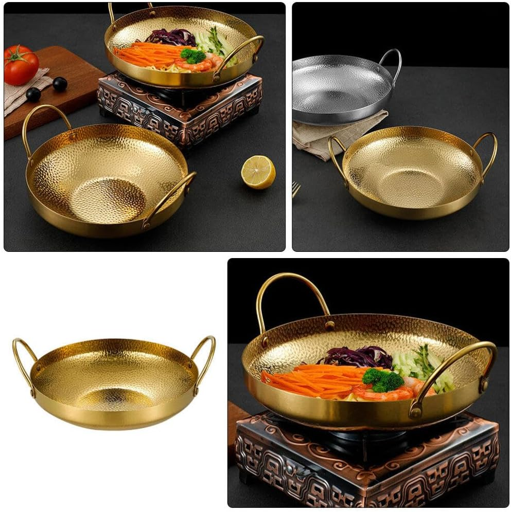 Golden Double Handle Pot Stainless Steel Pan Stovetop Cooking Pot - 22Cm