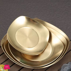 Golden Plate Square Korean Style Stainless Steel Luxury Square Plates Golden - 20Cm