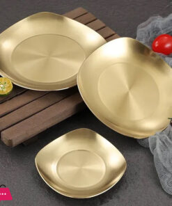 Golden Plate Square Korean Style Stainless Steel Luxury Square Plates Golden -  20CM
