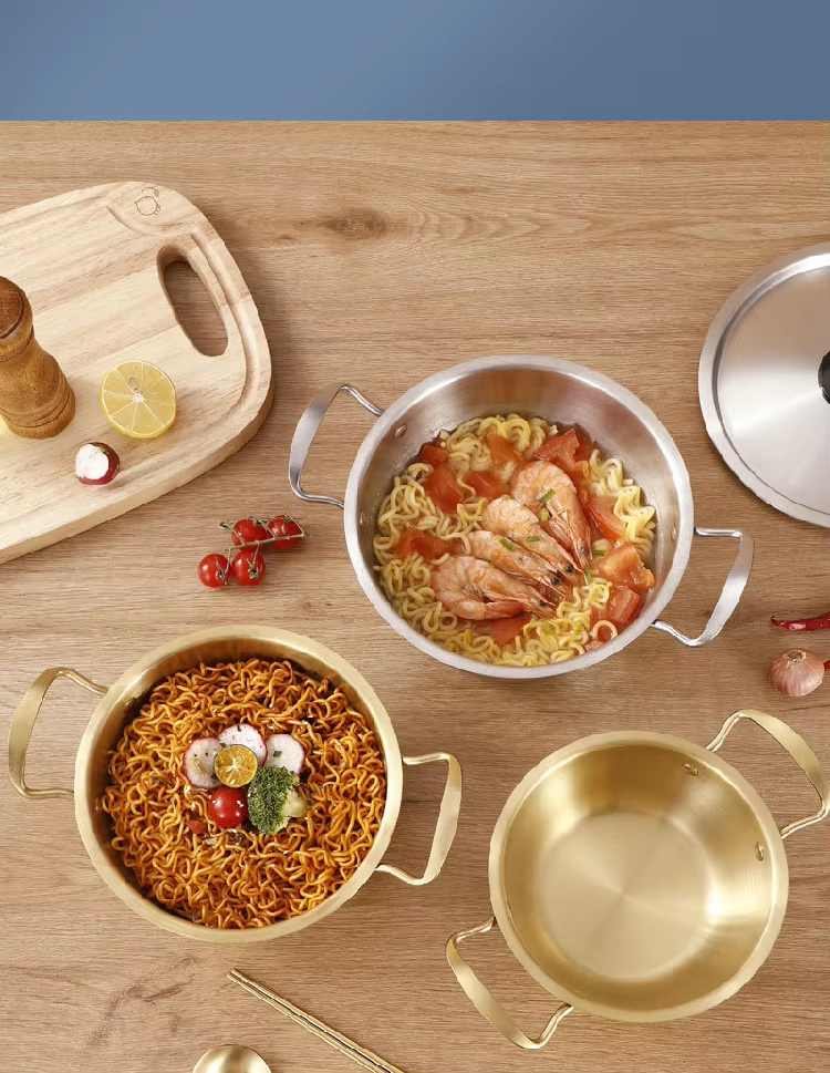Golden Pot Koreanstyle Noodle Pot With Double Handles Cooking Soup Pot Stainless Steel -18Cm
