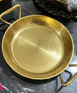 Golden Spanish Paella Deep Pan Stainless Steel Non-Stick Seafood Skillet Dual Handle for Home Restaurant Cooking 26cm