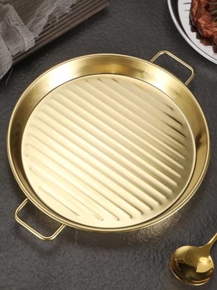 Golden Steak Style Platter Round Rustproof Dinner Plate 7.5 Inch