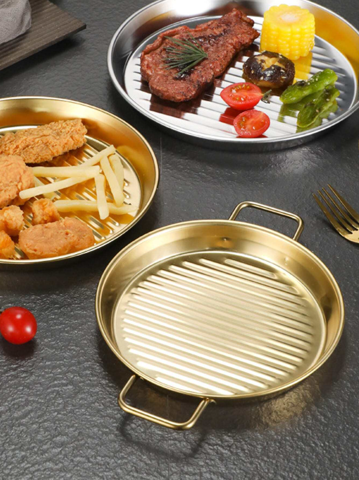 Golden Steak Style Platter Round Rustproof Dinner Plate 7.5 Inch