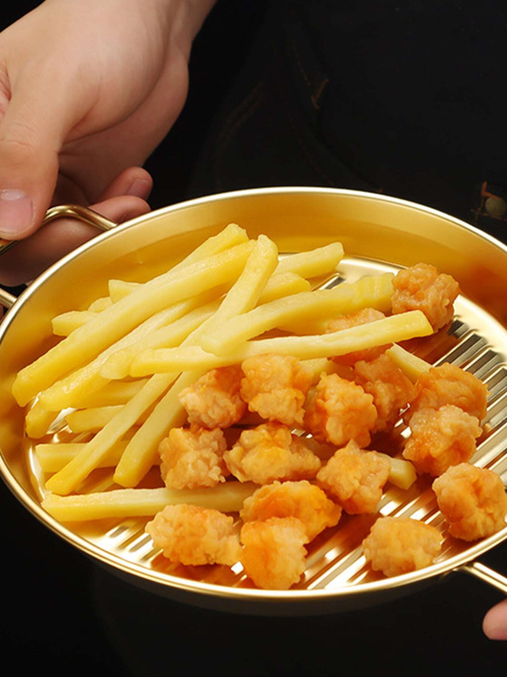 Golden Steak Style Platter Round Rustproof Dinner Plate 7.5 Inch