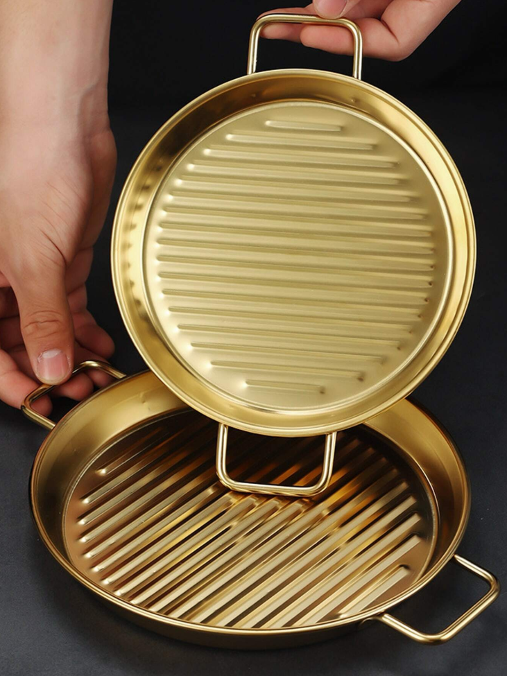 Golden Steak Style Platter Round Rustproof Dinner Plate 7.5 Inch