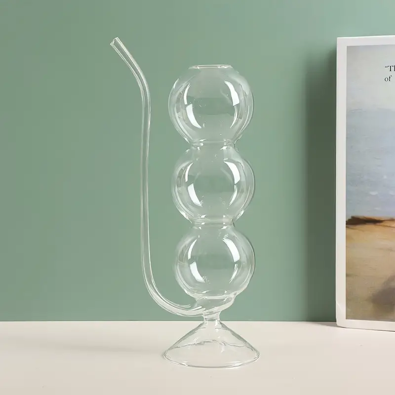 Hand Blown Bubble Glass Cocktail Flute With Straw Multi-Purpose Water Glass 1Pc 350Ml