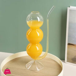 Hand Blown Bubble Glass Cocktail Flute With Straw Multi-Purpose Water Glass 1Pc 350Ml