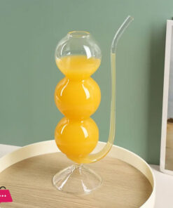 Hand Blown Bubble Glass Cocktail Flute With Straw Multi-Purpose Water Glass 1Pc 350Ml - Image 4