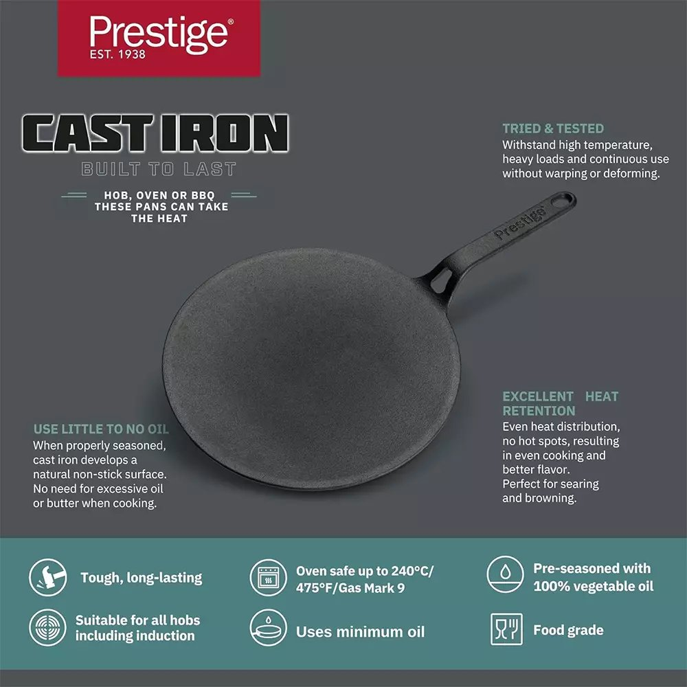 Prestige Cast Iron Curved Tawa 26Cm - 48884