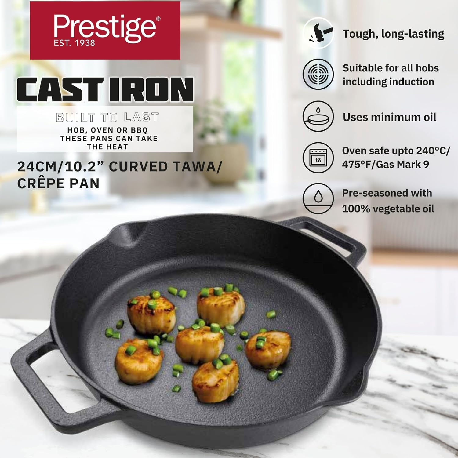 Prestige Cast Iron Dual Handle Fry Pan 24 Cm Cast Iron Skillet - 48887