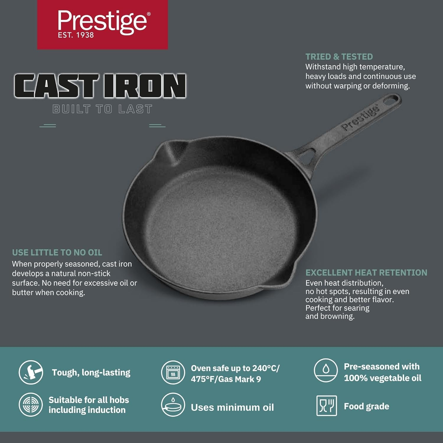 Prestige Cast Iron Fry Pan Cast Iron Skillet Pan 20 Cm - 48888