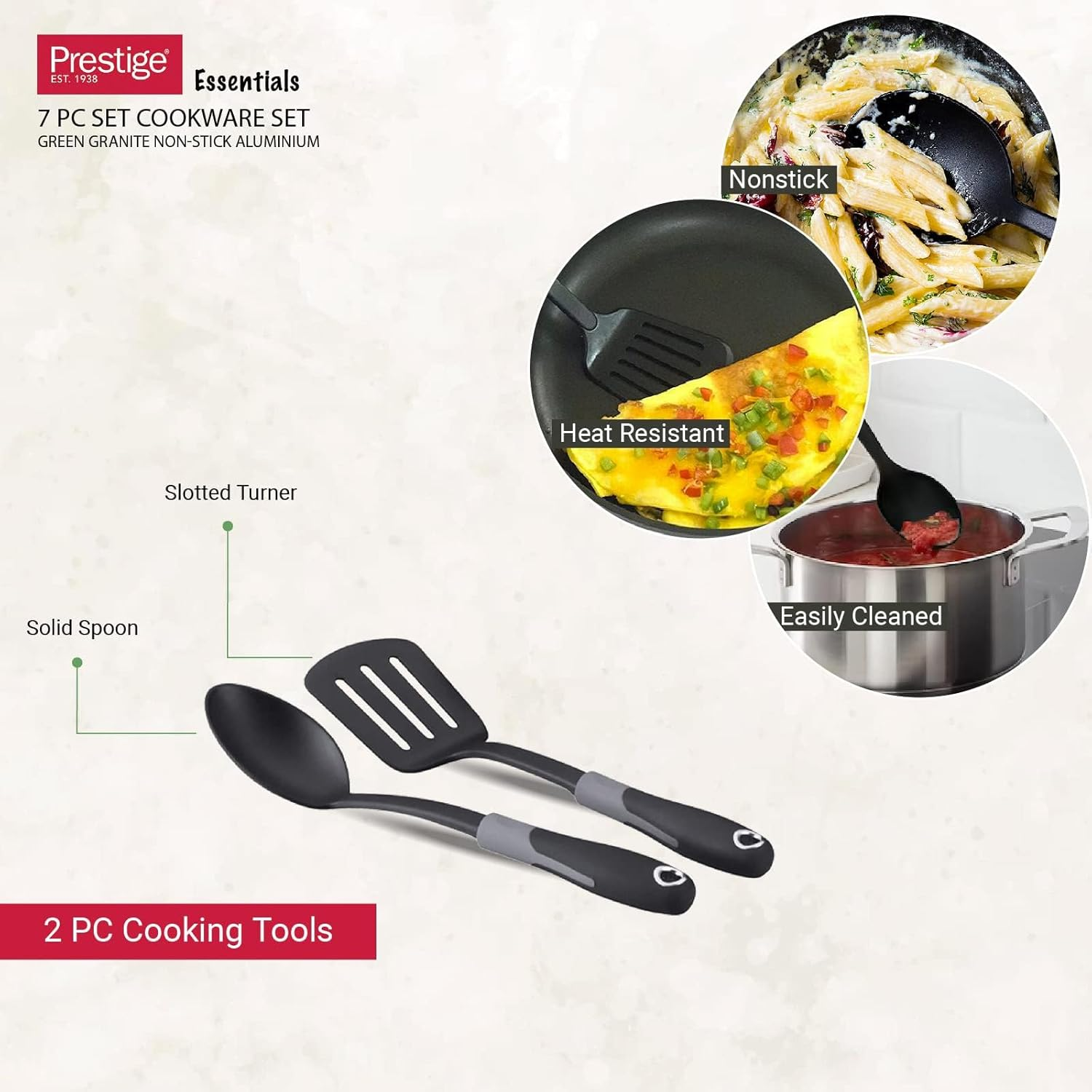 Prestige Essentials Granite 7 Piece Non-Stick Cast Aluminium Cookware Sets Induction Base - Green - 80960
