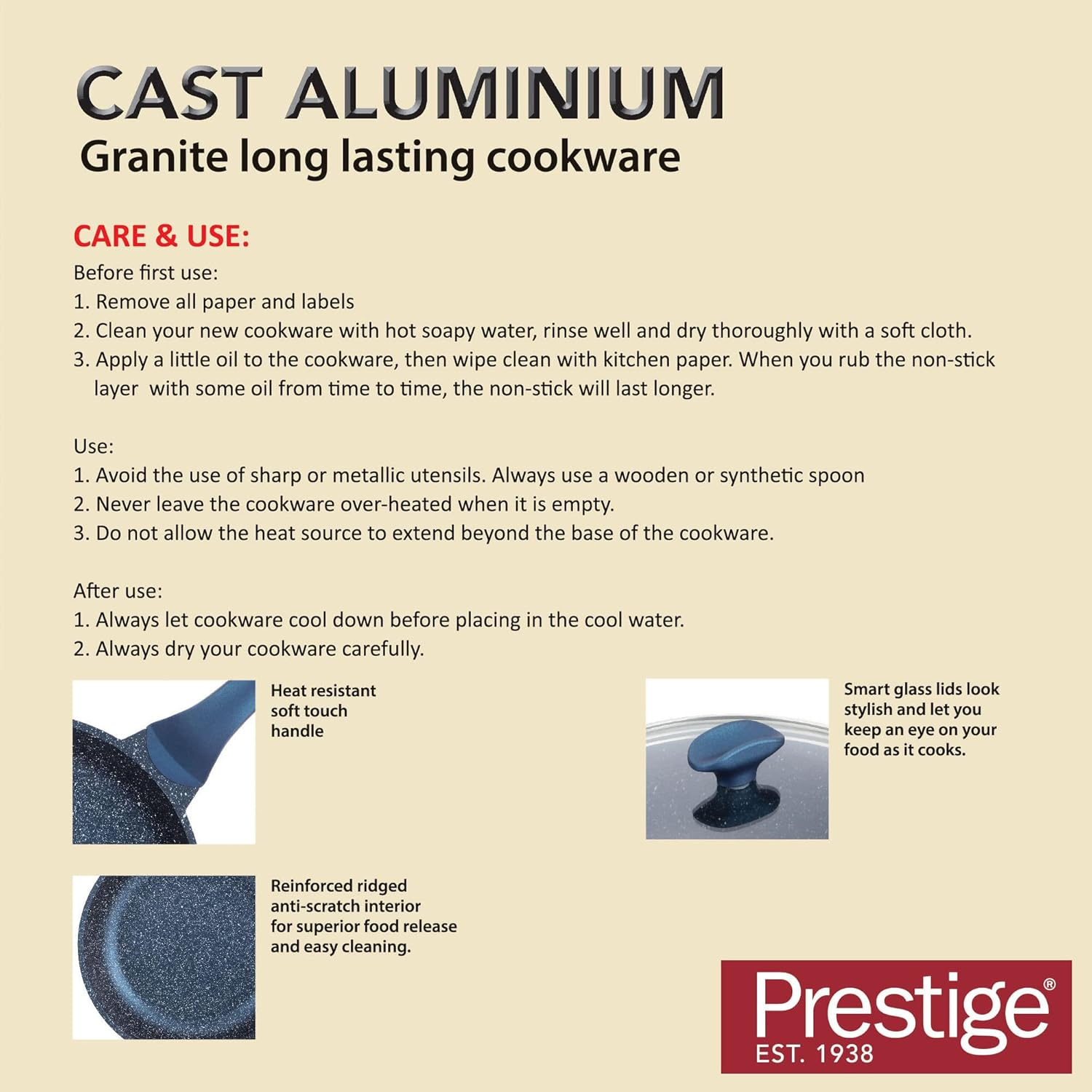 Prestige Essentials Granite Non-Stick Cookware Sets Induction Base Blue 7 Piece - 80959