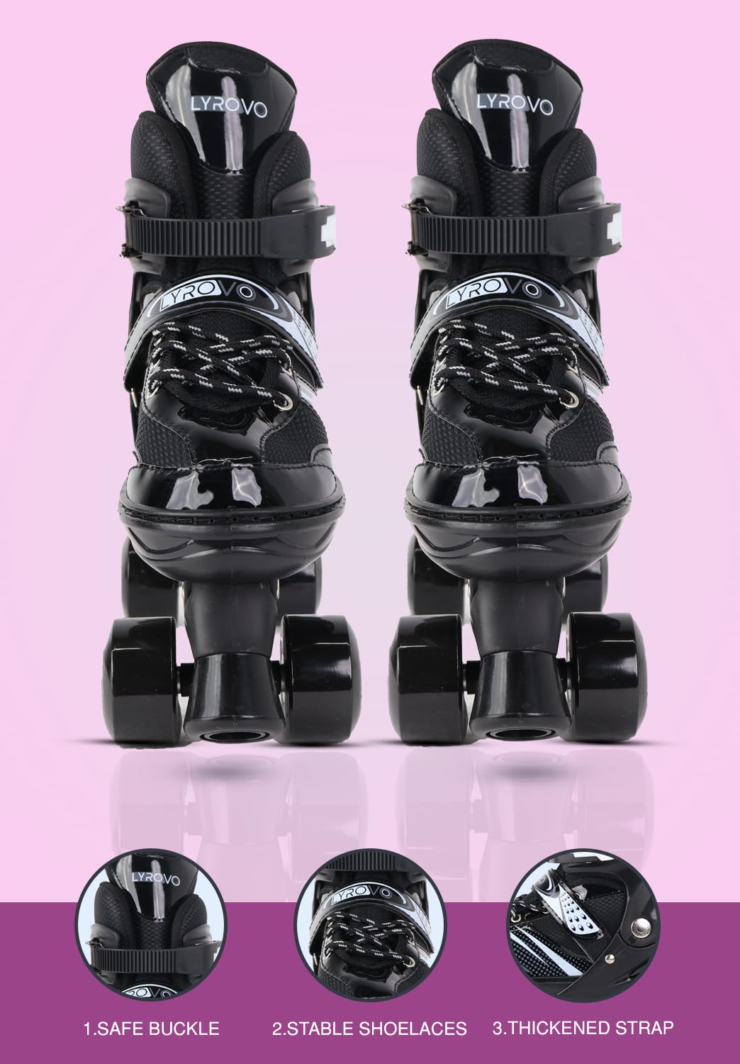 Roller Derby Wheel Roller Skates With Break For Boys Kids And Girls Adjustable Skating Shoe(Black)