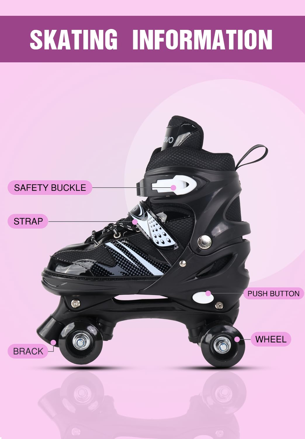 Roller Derby Wheel Roller Skates With Break For Boys Kids And Girls Adjustable Skating Shoe(Black)