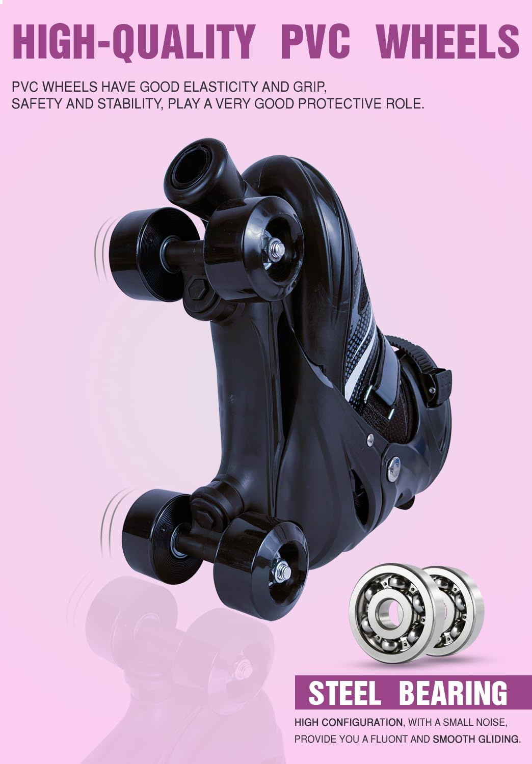 Roller Derby Wheel Roller Skates With Break For Boys Kids And Girls Adjustable Skating Shoe(Black)