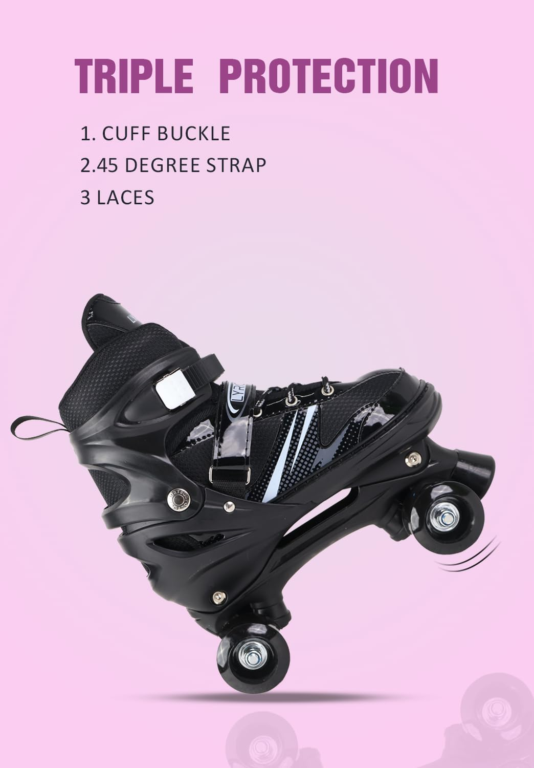 Roller Derby Wheel Roller Skates With Break For Boys Kids And Girls Adjustable Skating Shoe(Black)