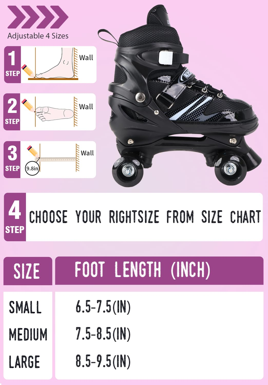 Roller Derby Wheel Roller Skates With Break For Boys Kids And Girls Adjustable Skating Shoe(Black)