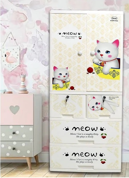 Sonati Wardrobe Multipurpose Staorage Drawer - Toy Almari Hanging Portion Cupboard Decorative Style - Almari Cabinet Portable With 6 Drawer
