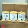 3-Piece Glass Jar With Bamboo Lid Tea Coffee Sugar