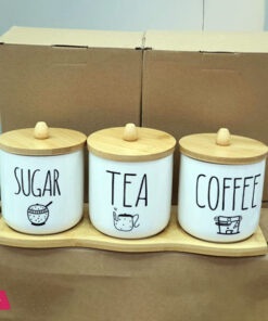 3-Piece Glass Jar with Bamboo Lid Tea Coffee Sugar