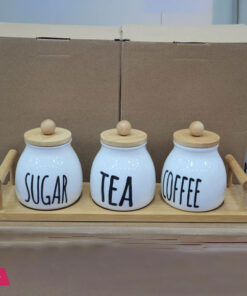 3-Piece Glass Jar with Bamboo Lid Tea Coffee Sugar