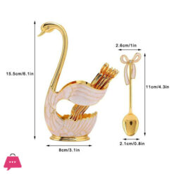 6Pcs Golden Spoon Set With Golden Swan Holder Ng002