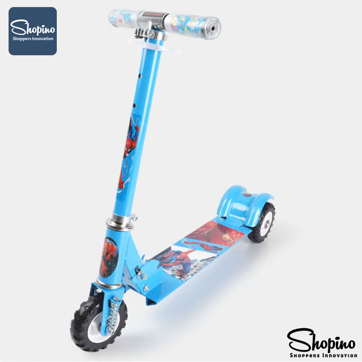 Shopino Kids Scooter Foldable - Black & Transparent Wheel - Bacchon ki Scooty - Adjustable Height - 2-8 Years Kids