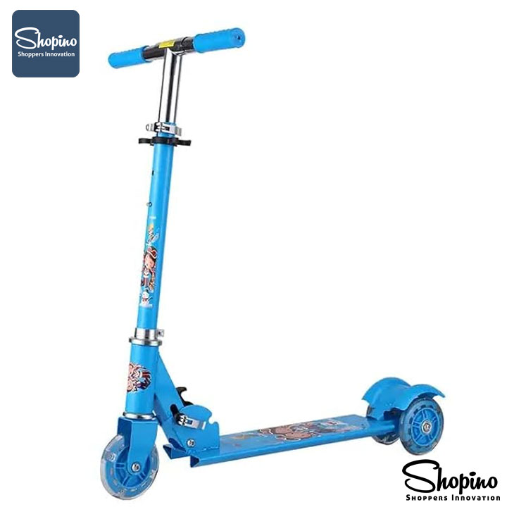 Shopino Kids Scooter Foldable - Black & Transparent Wheel - Bacchon ki Scooty - Adjustable Height - 2-8 Years Kids