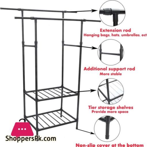 Clothes Rails Garment Racks for Hanging Clothes with Shelves Double ...