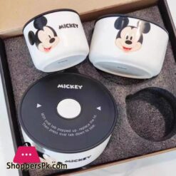 Disney Ceramic Bowl With Lid Microwave Oven Bowl 3 Pcs Student Thicken Lunch Box