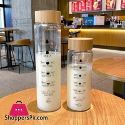 Glass Water Bottle With Time Marker Motivational Cup For Sport Fitness Leakproof Drinking Bottle 1000Ml