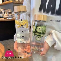 Glass Water Bottle With Time Marker Motivational Cup For Sport Fitness Leakproof Drinking Bottle 1000Ml