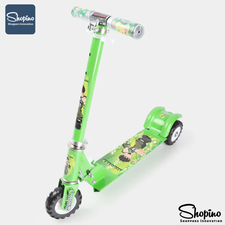 Shopino Kids Scooter Foldable - Black & Transparent Wheel - Bacchon ki Scooty - Adjustable Height - 2-8 Years Kids