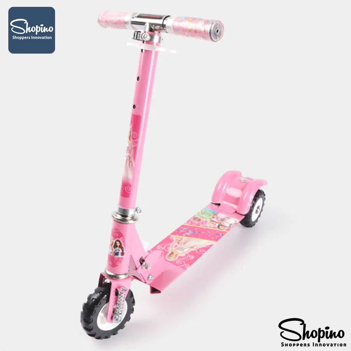 Shopino Kids Scooter Foldable - Black & Transparent Wheel - Bacchon ki Scooty - Adjustable Height - 2-8 Years Kids