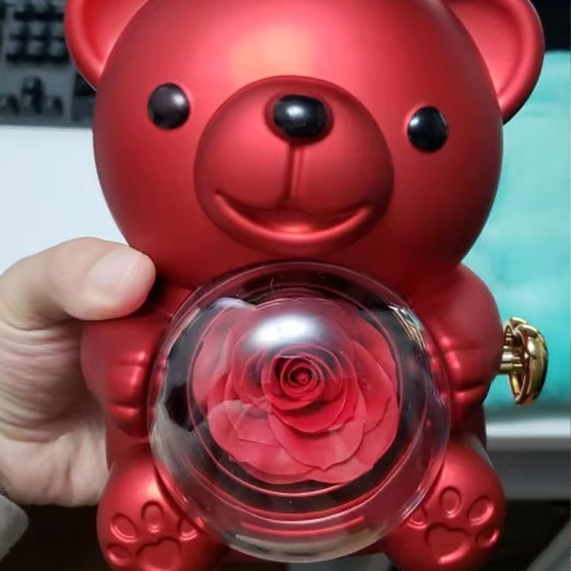 Rose Teddy Bear Gifts Box With Necklace Rotate Rose Jewelry Box Valentine Wedding Storage Gift Case Cute Bear Gift Box