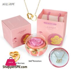 Rotating Rose Flower Jewelry Box Necklace Set Gift Box With For Friend