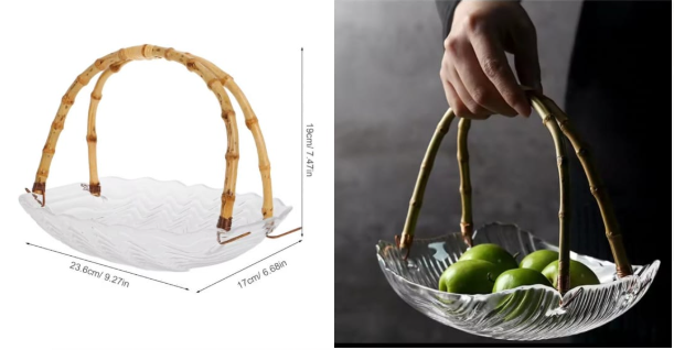 Acrylic Fruit Tray With Rattan Handle