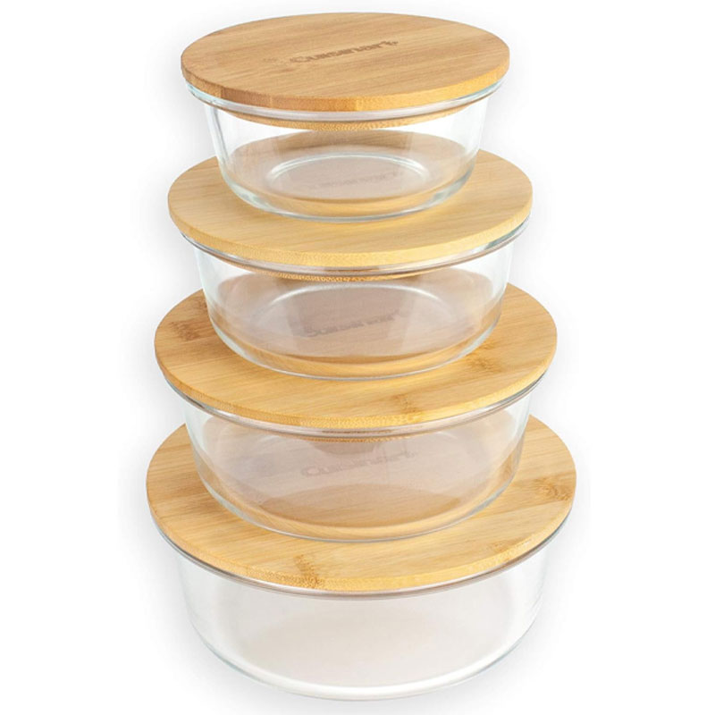 Airtight Glass Storage Containers Bamboo Lid Round &Amp; Square Set Of 4