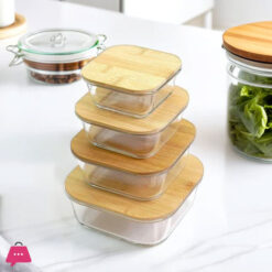 Airtight Glass Storage Containers Bamboo Lid Round & Square Set of 4