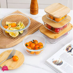 Airtight Glass Storage Containers Bamboo Lid Round &Amp; Square Set Of 4