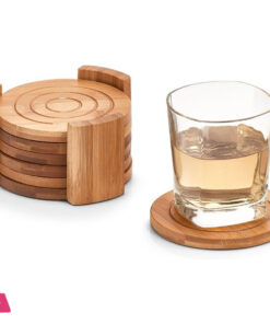 Bamboo Coaster Set with Holder Round