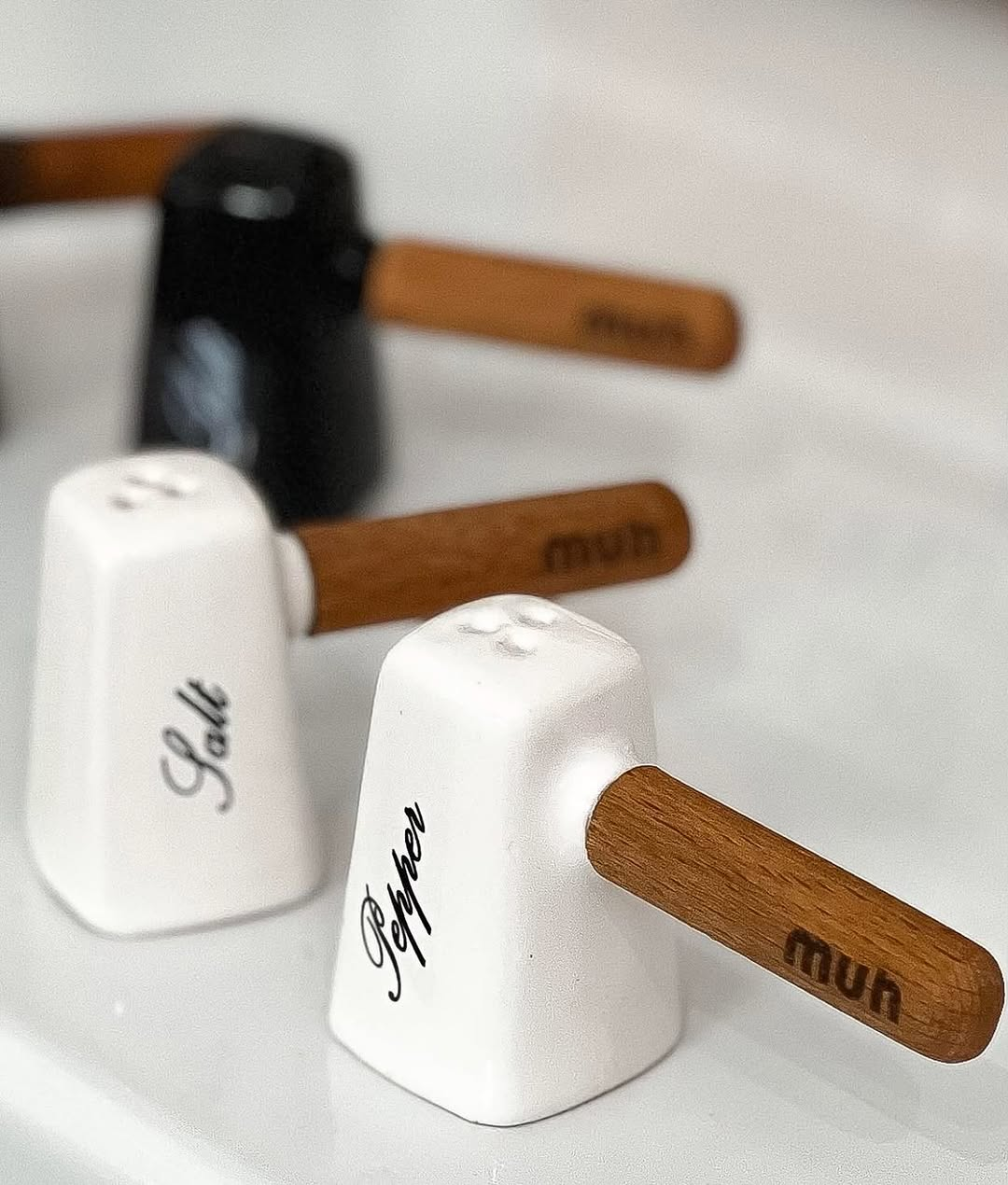 Ceramic Salt Shaker Set With Wooden Handle Bamboo Base