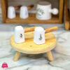 Ceramic Salt Shaker Set With Wooden Handle Bamboo Base 1 Ceramic Salt Shaker Set With Wooden Handle Bamboo Base