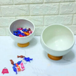 Ceramic Serving Bowl With Bamboo Base