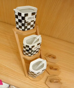 Checkered Chess Design Ladder Porcelain Spice Set - Image 2